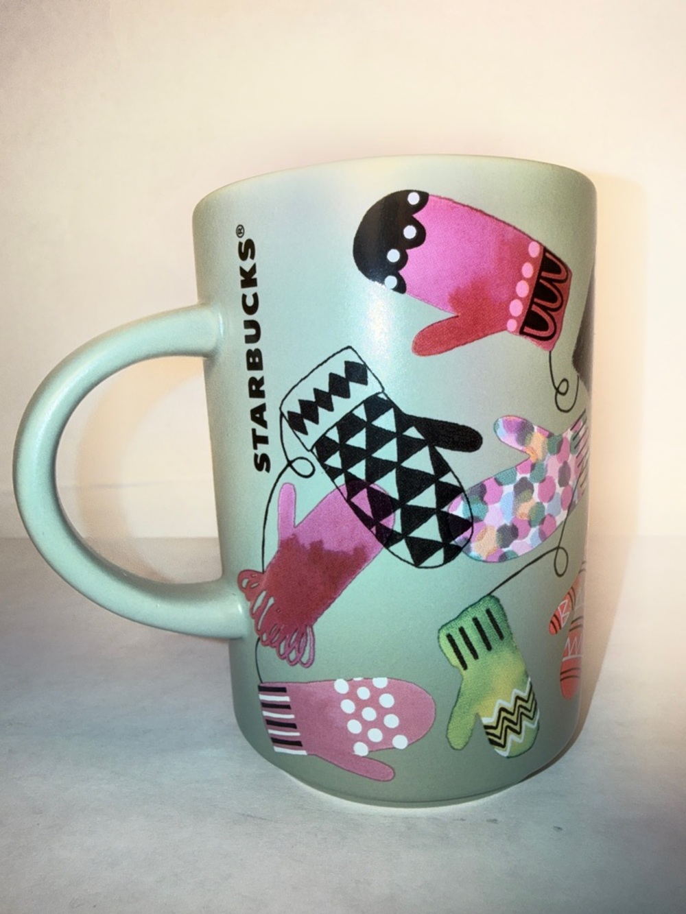 Starbucks Winter Mittens Mint Green Ceramic Mug 12 oz. Holliday Collection 2017